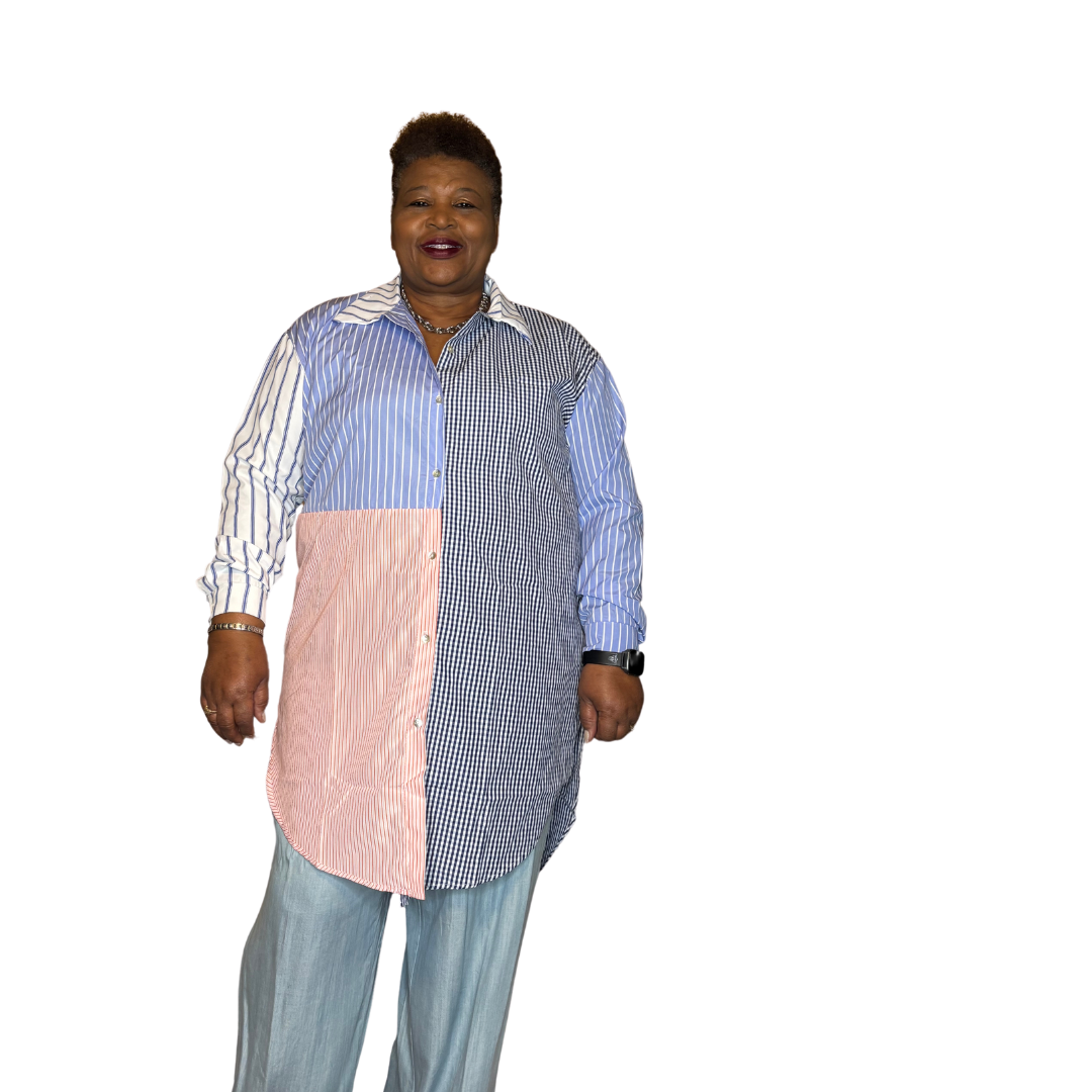 Pink/White/Blue Shirt Dress